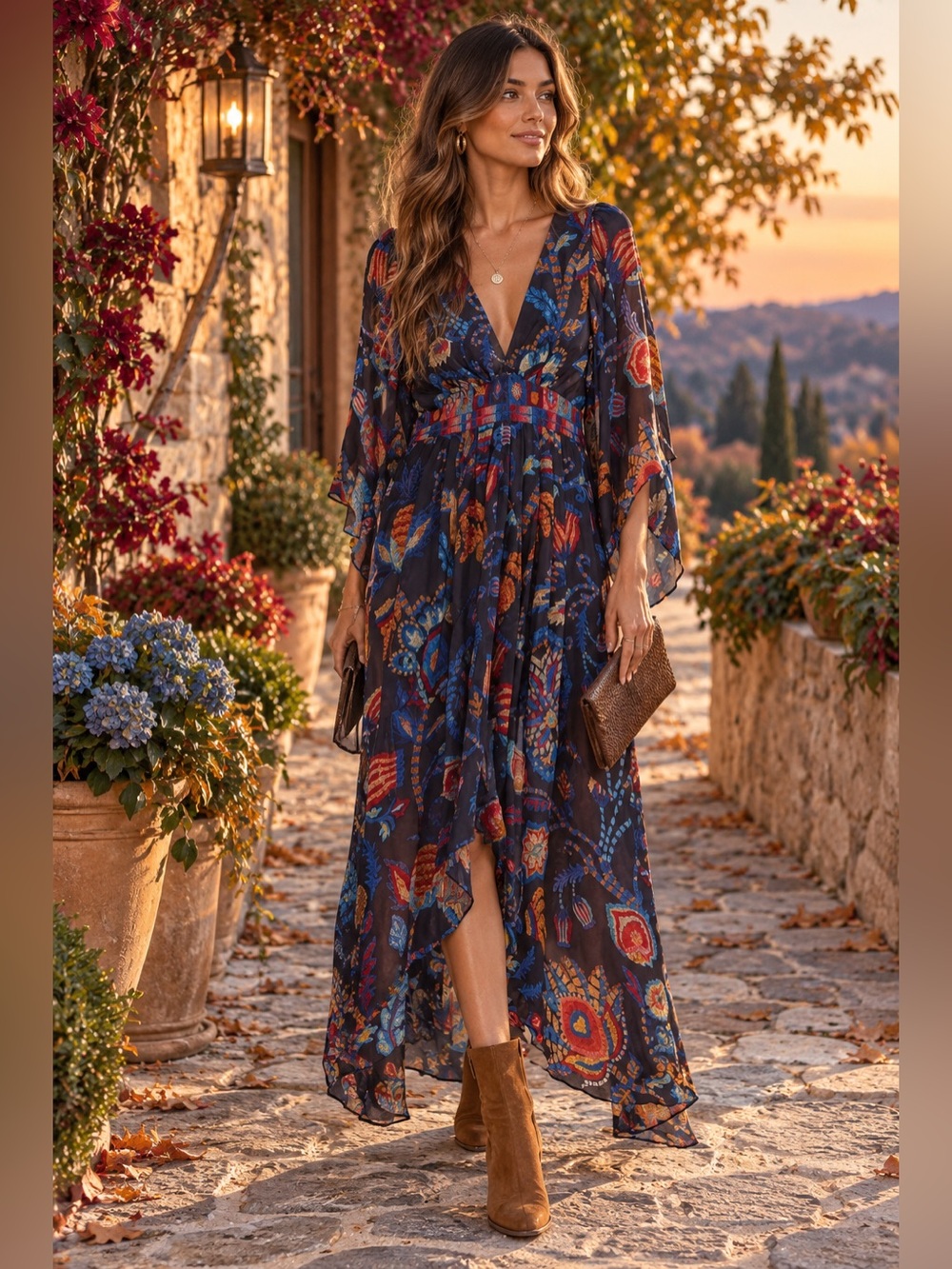 NWT Farm Rio Sunset Tapestry Asymmetric Hem Kaftan Maxi  Dress size small video